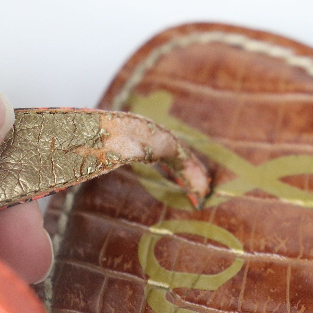 Women's Orange T-Strap Snake-Print Sandals - Picture 5 of 7